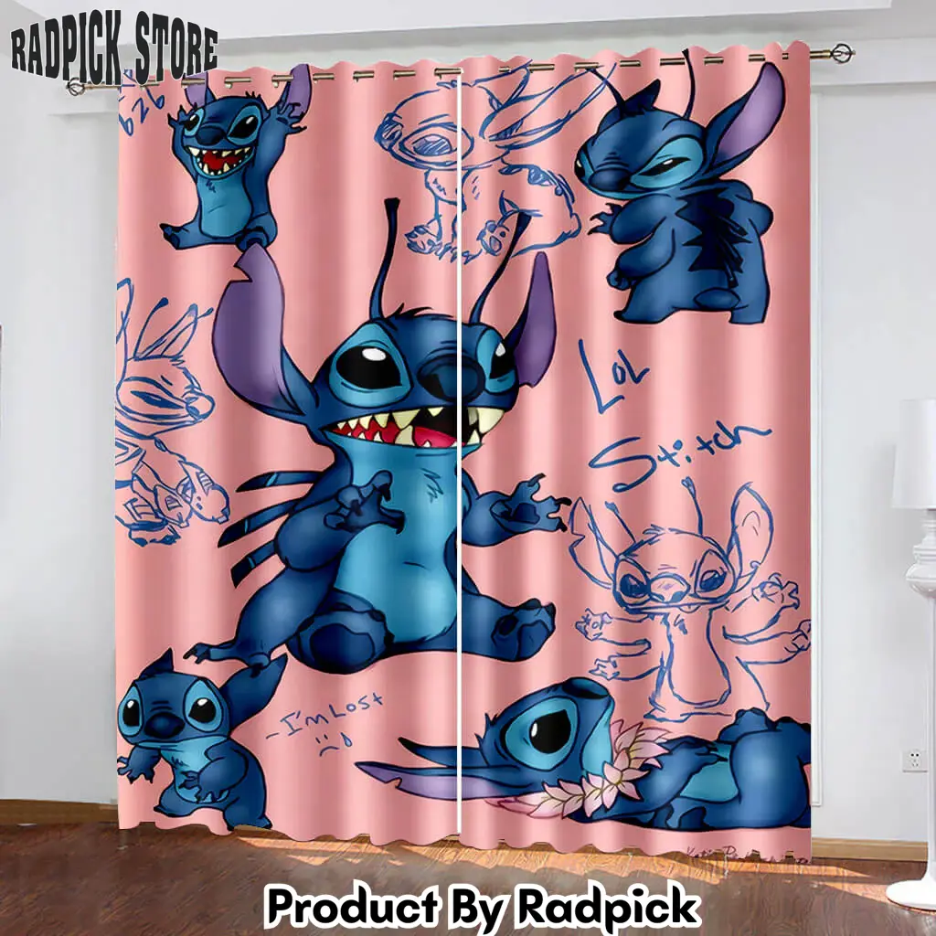 Stitch curtains cosplay blackout window treatments drapesfor room decor  rp146